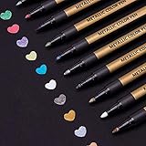Metallic Marker Stifte Set, Ostern Basteln, 10 Farben, für Fotoalbum zum Selbstgestalten, Gästebuch, DIY Scrapbook, Gold Metallischen Stift zum Bemalen Keramik, Glas, Steine, Holz Deko