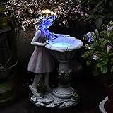 HIAME Gartendeko Figuren für Außen Groß Solarleuchte, Blumenfee Garten Deko Blume Fee Solar Licht Harz Mädchen Outdoor Villa Dekoration Geschenke für Frauen (A)