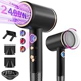 Tisoutec Föhn,Fön,Haartrockner Profi Ionen mit AC Motor 2400W Reisefön Diffusor|Haarfön 4-in-1|Heiß-/Kalttaste|2 Heiz&3 Geschwindigkeitsstufen|Hair Dryer mit Schnelle Aufheizung& Konstante Temperatur