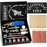 MPRINCE kalligraphie set,federkiel und tintenfass Notizbuch:5 Federn,Siegelstempel,Wachszubehör (Perlen,weißes Wachs),Schreibzubehör (Halter,Tasse) sowie Briefpapier mit Umschlägen und Werkzeug