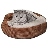 WELLYELO Kleines Hundebett Katzenbett mit angenähter Decke, beruhigende Hundebetten für kleine Hunde, Fleece, rund, Donut, Hundebett, Katzenhöhle, Bett, maschinenwaschbar (klein, braun)