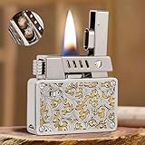 Morisk Vintage Feuerzeug Dual Soft Flame, Winddicht Trench-Feuerzeug Flüssigkeit nachfüllbar, klassische Kerosin-Pfeifenfeuerzeuge mit Sicherheitsschloss & Feuersteinkammer, einzigartiges