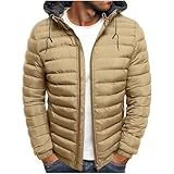 KOG Winterjacke Herren Steppjacke Baumwolle Dufflecoat Freizeit Daunenmantel Trainingsjacke Oberteil Männer Warm Windbreaker Wollmantel Puffer Jacke Kapuzenjacke Sportjacke Khaki M