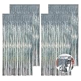 Vaktop 4 Stück Lametta Vorhang Silber Glitzer, Glitzervorhang Lametta, Glitzer Party Vorhang, Folien Fransen Hintergrund fur Party Deko Geburtstagsdeko Hochzeit Festivals Bühnendekor (1m x 2m)