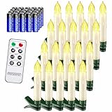 Deuba® Christbaumkerzen LED Kabellos 20er Set mit Batterie Timer Fernbedienung Echtwachs Optik Lichterkette Weihnachten Flackernd Warmweiß Tannenbaum