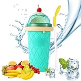 Slush Becher, Slushy Maker Becher, Silikon Squeeze Slush Becher, Wiederverwendbarer Slush Eisbecher mit 2-in-1-Strohhalm und Löffel, zum Kneten Smoothie Pinch Ice Cup DIY (Hellgrün)