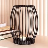 Gadgy Kerzenständer schwarz - Windlicht groß für Kerzen - Kerzenhalter schwarz - Laterne Wohnzimmer Deko - Metall Kerzen Deko - Windlicht schwarz - Laterne schwarz – Windlicht groß 20 x 23 cm