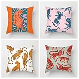 4er Set Kissenbezug 50x50cm Cartoon-Tiger Bezug Couchkissen Modern Sofakissen Dekorative Kissenhüllen Weich Zierkissen Art Deko Kissen für Schlafzimmer Wohnzimmer Sofa Couch Auto, Weihnachten N4049