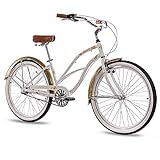 CHRISSON 26 Zoll Beachcruiser Sandy Weiss Gold mit 3 Gang Shimano Nexus Nabenschaltung, Damenfahrrad im Retro Look, Vintage Cruiser Bike