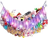 Großes Stofftiernetz oder Hängematte mit LED und Netzband, Wandbehang, Spielzeugnetz für Stofftiere, kreative Sachen, Tieraufbewahrungsideen, Makramee-Spielzeug, Hängematte, Stofftier-Hängematte, Lila