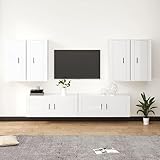 MSLAONXC 6-tlg. TV-Schrank-Set,Hängeschrank,TV-Wand,Esszimmerschrank,TV-Möbel,Multimedia-Schrank,Anrichte,Moderner Stil,Vitrinen,für Wohnzimmer,Schlafzimmer,Esszimmer, Hochglanz-Weiß Holzwerkstoff