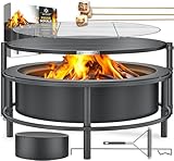 KESSER® Feuerschale mit Grillrost Ø65cm Feuerkorb 0,6mm Kaltveredelter Stahl | Mobile Feuertonne mit Reifen | Holz & Kohle Feuerstelle inkl. 60cm Feuerhaken aus Gusseisen, Ø52cm, Bürste & Cover