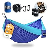 Naturbummler ® Hängematte Outdoor 300 x 170cm [CO2-Neutral & TÜV-Zertifiziert] mit Baumschutzmatte – Doppelschichtige Fallschirmseide bis 2 Personen 300kg Tragkraft (meeresblau)