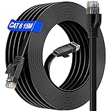 LAN Kabel 15 meter Cat 6, Netzwerkkabel 15m Outdoor Indoor Gigabit RJ45 15m Ethernet Kabel Flach - 10 100 1000Mbit s - Patchkabel 15m Schwarz Cat 6 Wlan Kabel für Router Switch Modem PS4/5, 15 Clips