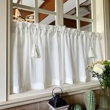 Breit Kleinfenster Kurze Fenster, Weißer Halbtransparent Scheibengardine, Rustikaler Stil Küchenvorhang für Schlafzimmer, Wohnzimmer((WXH) 100X70CM/39X27.6IN)