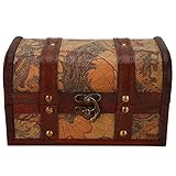 Buachois Vintage Deko Holz Schatzkiste, 18x10x10 cm Zufälliges Landkarte Klein Retro Schatztruhe Münze Piratenkiste Spielzeug Holzkiste für Kinder Schatzsuche Spiel