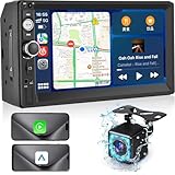 NHOPEEW 2 Din Autoradio mit Drahtlos Carplay & Android Auto - 7 Zoll doppel din Radio Unterstützung Mirror Link FM Lenkradsteuerung - TF/USB/AUX-Eingang Auto Multimedia Player + Rückfahrkamera