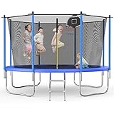 Redkid, Trampolin Outdoor Ø 305/366 cm, Kindertrampolin Gartentrampoline mit Sicherheitsnetz, Leiter, Basketballkorbbrett, Inneres Schutznetz, Belastbarkeit 150-450 kg,Blau (12FT-1(366cm))