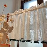 Weiße Scheibengardine, Bauernhaus Blattmuster Kurzgardine, Halber Vorhänge für Schlafzimmer, Wohnzimmer, Küche((WXH) 150X60CM/59X23.6IN)