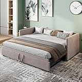 Liuyoyo Polsterbett Ausziehbares Schlafsofa 90/180x200 cm mit Lattenrosten, Multifunktionsbett aus hautfreundlichem Samtstoff Jugendbett Sofabett,Ohne Matratze, Grau