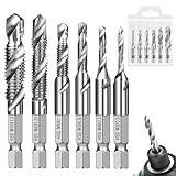 6 Stück Kombi-Bit Bohrer und Gewindeschneider Set, M3 M4 M5 M6 M8 M10 Gewindebohrer mit Sechskantschaft, Kombigewindebohrer mit Rostschutzbeschichtung, für Metall, Holz, Kunststoff