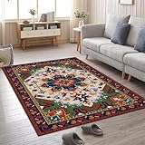 Kunsen 200X260CM Dünner Teppich Teppich mit rot-blauem Blumenmuster als Dekoration. Flur Teppich Läufer Grün Kinderteppich Rugs for Bedroom