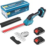 Akku Heckenschere 21V Elektrische Heckenschere Akku Grasscheren, 2 in 1 Schnurlose Grasschere und Heckenschere, Elektrogartenscheren mit 1500mAh*2 Wiederaufladbaren Batterien,Klingen und Adapter