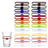 24 Stück Glasmarkierer, Glas Markierung Trinkgläser, Glasmarker, Glass Marker, Wiederverwendbarer Glas Markierung Trinkgläser, Glasmarker Silikon, Für Bar Party Cocktail, Champagner, Getränke