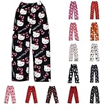 Pyjamahose Damen Schlafanzughose Pyjama Hose Lang Flanell Schlafhose Schlafanzug Hosen Anime Cartoon Flauschig Kuschelhose Bequem Frauen Schlafanzughosen für Schlaf Lounge Teenager Mädchen
