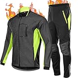 HOMTOL Herren Radjacke set Winter Thermal wasserdicht Winddicht Fahrradjacke Radjacke Winter Thermo Fleece Radtrikot Set Fahrradbekleidung Atmungsaktiv Lange Radhose Radjacke + Fahrradhose