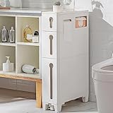 Schmaler Badezimmerschrank mit 4 Schubladen und Rollen für enge Räume, großes Fassungsvermögen, Aufbewahrungsturm für Toilette, seitlicher hoher Eckschrank