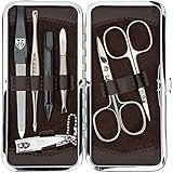 DREI SCHWERTER Germany Nagelpflegeset 'Pistoia' -tlg. Maniküre Pediküre Reise Etui Set Nagelset Nagelnecessaire, Stahlinstrumente Markenqualität, Maniküreset Kunst Leder Geschenk Box (7508)
