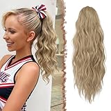 FESHFEN Pferdeschwanz Haarteil mit Kordelzug, 45 cm Wellen Zopf Pferdeschwanz Verlängerung Haare Extension Synthetik Lang Wellig Haarverlängerung Ponytail für Frauen, Blond und Aschblond Gemischt