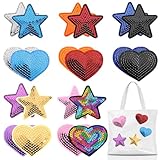 20 Stück Glitzer Sterne Flicken zum Aufbügeln Herz Aufbügler Kinder Aufbügelbilder Bestickte Aufnäher Stern Patches Bunte Bügelflicken für Textilien für DIY Kleidung Hosen Jeans Hüte