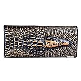 Umhängetasche Damen Clutch Frauen Geldbörse Weibliche Geldbörsen Halter Echtes Leder 3D Prägung Alligator Damen Krokodil Lange Clutch Taschen Zimt