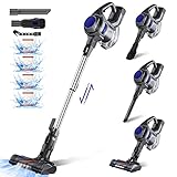 Authmic Akku Staubsauger, 25000Pa Staubsauger Kabellos, 4pcs Hepa, Bis zu 50 Min Laufzeit, 1.3L Staubbehälter, Kabelloser Staubsauger mit Teleskopstange und Wandhalterung, Für Teppich und Hartboden