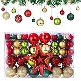 Weihnachtskugeln Set in 101 PCS mit Baumspitze Christbaumkugeln Kunststoff Bruchsicher mit Plastik Weihnachtsbaumkugeln Box Weihnachtsbaum Weihnachtsdeko Deko & Christbaumschmuck（Gold&Rot&Dunkelgrün
