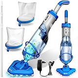tillvex Poolsauger mit Akku & Teleskopstange + Ersatzfilter bis zu 15 m³ | Pool Bodensauger elektrisch | Poolreiniger mit Filter & 60 min Laufzeit | Handsauger Reinigungsset kabellos (Blau/Grau)