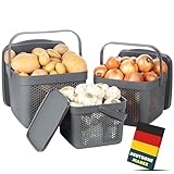 uandu Kartoffel Aufbewahrungsbox Küche 3er Set, Knoblauch Aufbewahrung, Kartoffelbox, Kartoffelkiste, Zwiebelbox, Regal Korb, Aufbewahrungskorb für Bad, Vorratskorb, Korb für Spielzeug