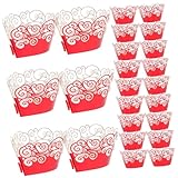 OKUMEYR 50 Stück Hohle Dessertförmchen Luftdicht Cupcake-papierförmchen Halter Rechteckiger Kuchenträger Muffinpapier Cupcake-boxen Muffinförmchen Fritteuse Zinn Aluminiumfolie Rot