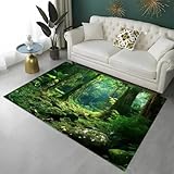 LOMDEM Große Teppich für das Wohnzimmer Ozean Grasland Tiere Rosen Grüne Blätter 3D Weich Teppiche für Schlafzimmer Arbeitszimmer rutschfest Badematten Home Decor Carpets, 160x200 cm, Grün