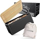 DIVARØ Brotkasten – Brotbox mit Bambusdeckel [2in1 Funktion] – Aus Karbonstahl für lange Frische – Nachhaltiger Brottopf – Brotbehälter & Brotsack – Brotkorb mit praktischem Schneidebrett –33x19x12cm