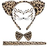 Baotongle Leopard Kostüm Set mit Gesicht Aufkleber, Tier Stirnband Fliege und Ohren für Kostüm Party Dekoration