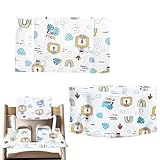 Hochstuhl Sitzkissen Set passend für Stokke Tripp Trapp, 46x29cm kids Sitzkissen Hochstuhl, Sitzverkleinerer für Hochstuhl, Hochstuhlauflage für Säuglinge Wasserdicht & Abnehmbar (Weiße Regenbogen)