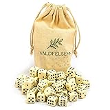 Waldfelsen 6, 12, 20, 30 oder 50 hochqualitative Würfel Standardgröße 16 mm Acrylwürfel Knobel Spielwürfel Dice 6-seitig sechsseitig Spielzubehör Set mit Stoffbeutel (Elfenbeinfarben, 50 Stück)