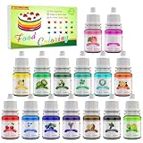 Lebensmittelfarbe - 15 Flüssige Lebensmittel Farben Set für Kuchen Backen, Kekse, Macaron - Hochkonzentrierte Food Coloring für Kuchendekoration, DIY Slime, Kunsthandwerk Einfärben - 6ml jeder