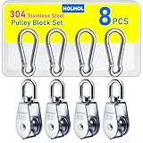 HOLMOL Flaschenzug Umlenkrolle 8 Stück, 304 Edelstahl M20 Umlenkrollen für Seile, 4 Stück Seilrolle mit 4 Stück Karabiner M6 für Sonnensegel Fitness Seilwinde Tragkraft 75KG