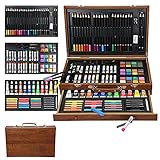 ECD Germany Zeichenset Malset 112 teilig, zum Zeichnen und Malen, Malkoffer aus Holz, für Kinder/Erwachsene, Buntstifte, Öl- und Acrylfarben, Malkreiden, Wasserfarben, Künstlerset Künstler Zubehör Set