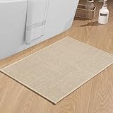 chakme Badezimmerteppich 43 x 61 cm rutschfeste Badematte mit Gummi Rückseite Badteppich rutschfest waschbar Badvorleger Bad Teppich Badezimmer Duschvorleger Beige