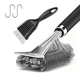 BELICOO Grillbürste Grill Bürste 2 Stück, 3IN1 Edelstahl Grillrost Bürste mit Schaber, 1 Kleiner Grill Reinigungsbürste & 45CM Abnehmbarer Griff für Gasgrill, Holzkohlegrill, Elektrogrill & Grillrost